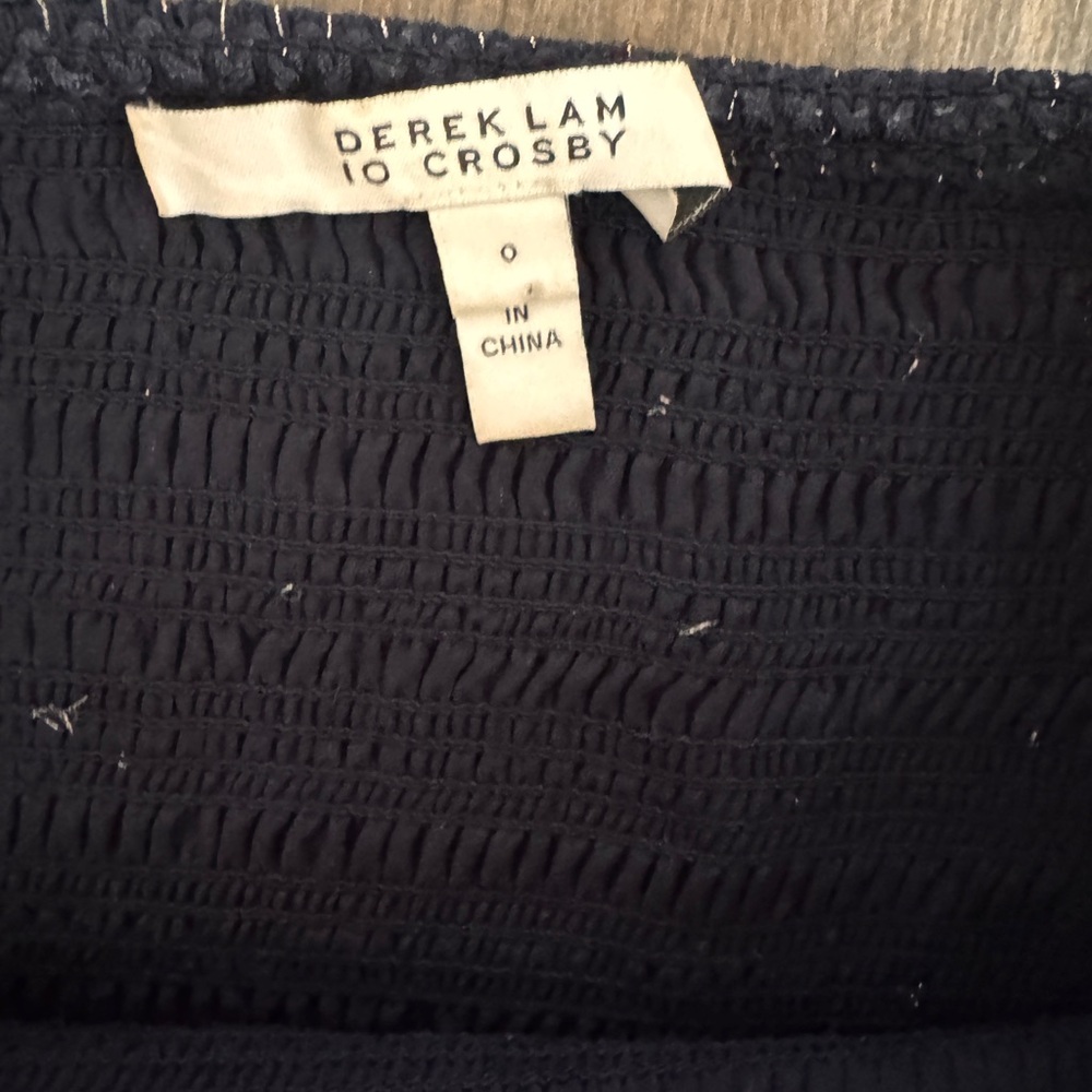 Derek Lam 10 Crosby Metallic Navy - silk Smocked Top size 0